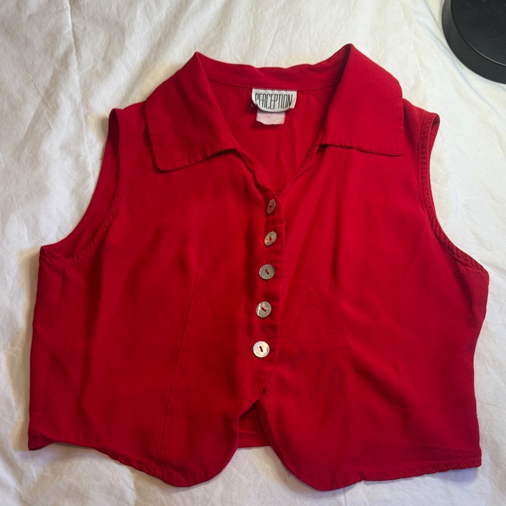 Red Button-Up Sleeveless Top